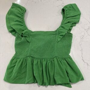 Nation LTD Jenny Fused Ruffled Tank Top Shirt‎ Color Kelly Green Women's Size S